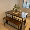 Industrial Dining Table Vintage 2 Bench/Chairs Set Rustic Metal 4 Seater Kitchen