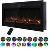 LED Fire Wall Mounted Electric Fireplace 70"inch Wall Insert Glass Logs Heater