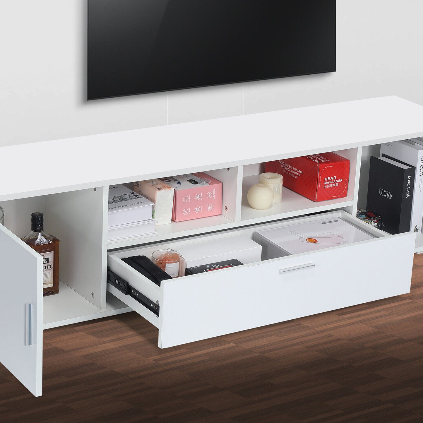 TV Stand 160cm High Gloss TV Unit Cabinet Sideboard With LED Light & Drawers UK