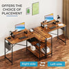L-Shaped Home Computer Desk Table Writing With Fabric Pocket Hook Storage Shelf