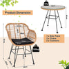3Pcs Outdoor Garden PE Rattan Conversation Furniture Bistro Table Chairs Set