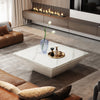 Square Coffee Table with Faux Marble Tabletop, Large Modern Living Room Table