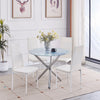 Round Grey Marble Tempered Glass Dining Table Silver Chromed Legs Dining Room