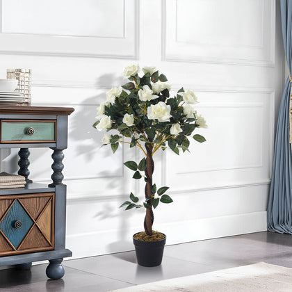 Large Artificial White Rose Tree in Pot Flower Plant Outdoor Home Office Decor