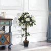 Large Artificial White Rose Tree in Pot Flower Plant Outdoor Home Office Decor