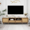 Rattan TV Stand TV Cabinet with 4 Storage Cabinet 2 Open Shelves for Living Room