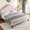 Double Size Bed 4ft6 Velvet Upholstered Slatted Bed Frame with Headboard Pink