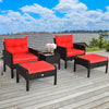 5 Piece Patio Rattan Sofa Set Outdoor Garden Wicker Lounge Chair with Ottoman