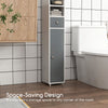 Slim Bathroom Tall Cabinet Floor Storage Cabinet Organizer-Grey+White