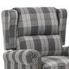 Recliner, Chair Black & Grey Check Linen Armchair w/Adjustable Footrest - Lounge