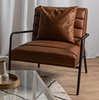 Distressed Tan Leather Armchair Occasional Retro Button Sofa Chair Padded Seat