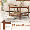 Wooden Accent Side Table Solid Wood Circle Table w/ Tempered Glass Top-Cherry