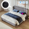 UPHOLSTERED BED 4FT6 DOUBLE BED FRAME WITH WOOD SLATS & WINGED HEADBOARD, GREY