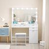 Large White Dressing Table Stool Set with LED Light Mirror Vanity Make up Desk