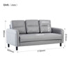 Grey Ergonomics 3 Seater Sofa Modern High Back Fabric Couch Wood Legs 2 Pockets