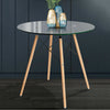 90cm Glass Dining Table Wood Legs Kitchen Lounge Coffee Working Restaurant Table