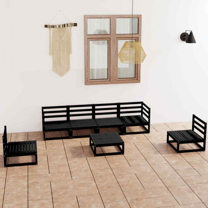 7 Piece Garden Lounge Set Black Solid Pinewood