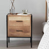 Metal Frame Bedside Table Retro Wooden Nightstand Vintage Storage Side Cabinet