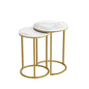 2Pcs Marble Side Table Nesting Coffee Tables Corner Cabin Bedroom White & Gold