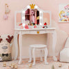 Kids Princess Vanity Table & Chair Set w/Pull-out Drawer & Stool-White