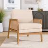 Wooden Rattan Woven Armchair Upholstered Beige Boucle Single Sofa Accent Chair