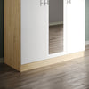 High Gloss 3 Door Triple Mirrored Wardrobe White&Oak with Hanging Rail & Shelves