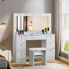 White Dressing VanityTable Wood Makeup Desk with LED Mirror 7 Drawers Stool