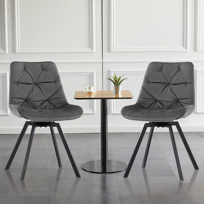 2xSwivel Dining Chairs Velvet Padded Seat Dining Room Kitchen Chair Grey