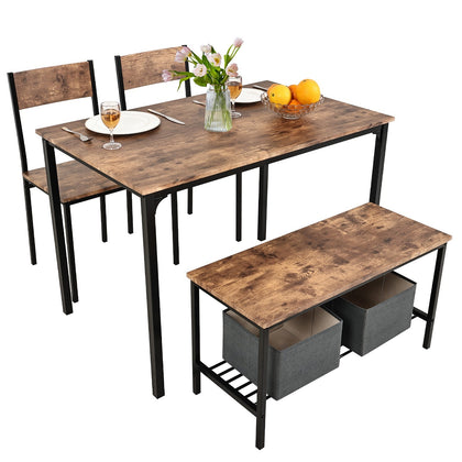 Modern Dining Table and Chairs Set 2xChairs 1xBench Metal Frame Kitchen Home Bar