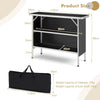 Folding Camping Table Portable Picnic Table 2-Tier Open Shelves-Black