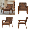 Solid Wooden Frame Distressed Tan Leather Upholstered Armchair Accent Chair