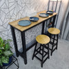 3 PCS Modern Breakfast Bar Dining Table and 2 Stools Set Metal Frame UKES