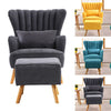 Fabric Upholstered Scallop Shell Wing Back Armchair Fireside Chair and Footstool