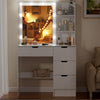 4 Drawers Vanity Table Set White Dressing Table with Mirror and 10 LED Bulbs NEW
