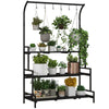 3 Tiered Plant Rack Stand with Hanging Hooks for Indoor Outdoor Use