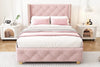 Luxury Upholstered Single Bed with Slatted Frame & Elegant Headboard Button Pink