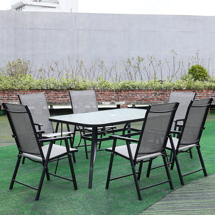 Large Rectangle Glass Garden Table and 6 Chairs Set Outdoor Patio Dining Table