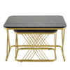 Square Nesting Coffee Table Set of 2, Stacking End Side Table with Metal Frame