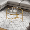 80cm Round Glass Coffee Table Transparent Gold Sofa Table for Home Living Room