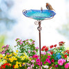 30'' Height Flower Glass Bird Bath w/ Metal Stake Outdoor Garden Yard Birdbath