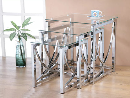 Modern Glass Nest of Tables 3 Clear Black Set Side End Table