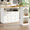 Extendable Dining Bar Table Kitchen Island with Storage Cabinet with 6 Drawers