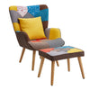 Upholstered Patchwork Armchair Wing Back Sofa Lounge Chair w/Footstool & Cushion