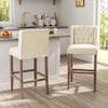 2 High Counter Bar Kitchen Island Pub Stools Chair Breakfast Linen Tufted -Beige