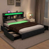 King Size Bed Frame w/ Led Lights & Charging Station-Grey
