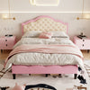 Double Upholstered Bed Frame 135x190 cm with Adjustable Button-Tufted Headboard