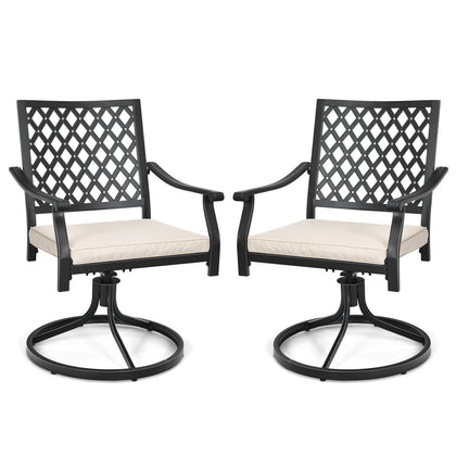 2 Piece Outdoor Swivel Chair Patio Bistro Dining Chair Set w/ Soft Seat Cushion