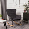 High Back Rocking Armchair Sofa Velvet Linen Solid Wood Swing Lounge Chair Seat
