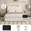 Ottoman Storage Bed Frame 5ft King Size Bed with Headboard Linen Fabric Beige