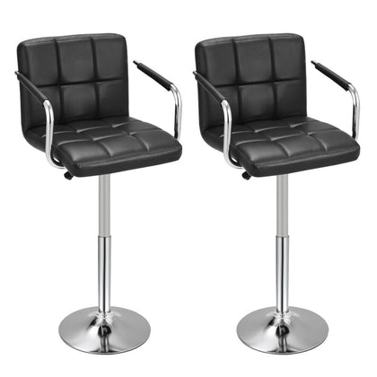 2Pcs Square Island Bar Stools PU Leather Kitchen Counter Club Chair Arm Swivel